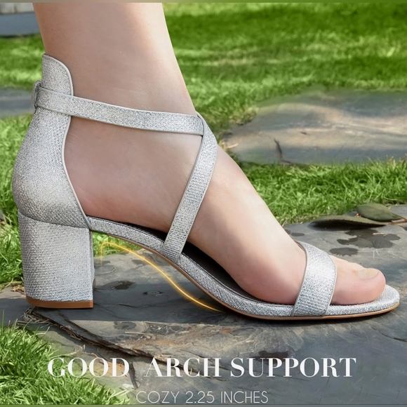 Ankis Silver Strappy Block Heel Sandals #456 - Picture 8 of 11